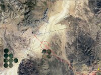 Screenshot 2025-05-26 123242  Google Earth screen grab showing, at upper left, Pinto House; where Google thinks Maryland Wells is, Lincoln Highway to Hamilton (red line) where we think Maryland Wells is (red circle) where Pancake Summit on the old Lincoln Highway is, and, upper right, where Pancake Sumit is on Highway 50.