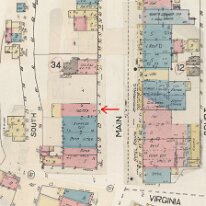 1907 SANBORN  1907 Sanborn Fire Map excerpt showing building listed as "MOVIES"