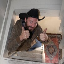 2IMG 6653  Tyler making his way down the ladder from the projection booth