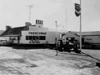 FRENCHMANS STATION-PH196-8  Courtesy Churchill County Museum. Guessing a 1960's shot, judging by the car near the pumps. White roof, door insignia, and spotlight suggest a law enforcement vehicle of some kind. For sale through Valley Realty. The building has been rebuilt since the fire.